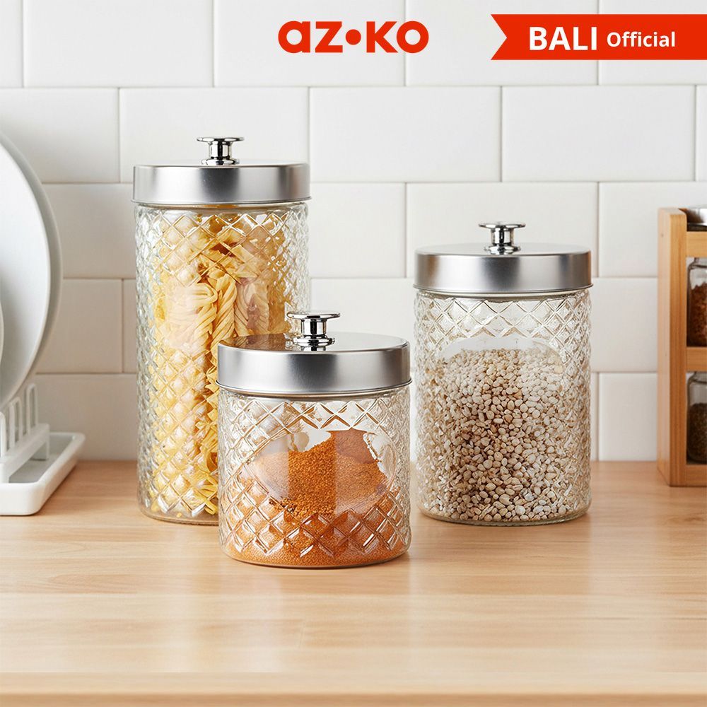 Jual AZKO Culinart Stoples Kaca Round Set 3 Pcs Transparan Toples Jar ...