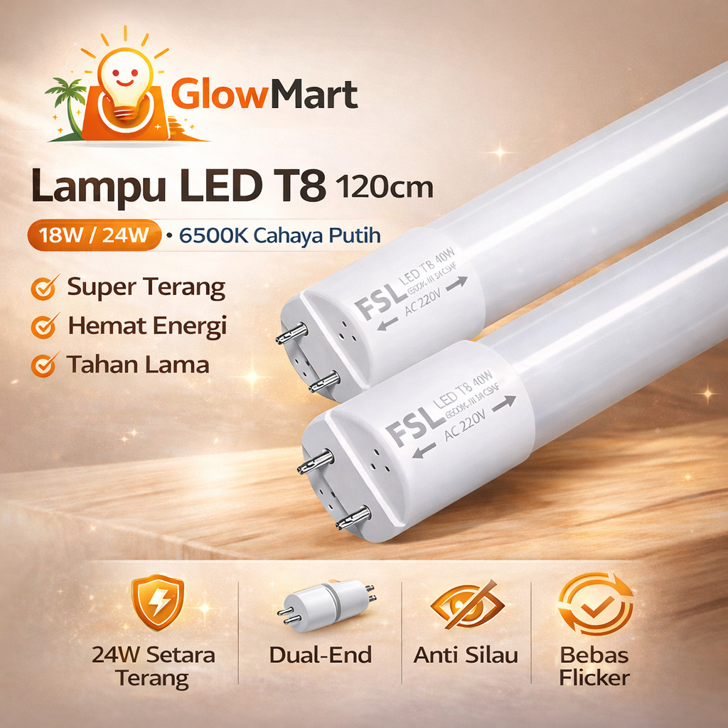 Jual Lampu TL LED T8 120cm 18W/24W FSL Cahaya Putih 6500K Super Terang ...