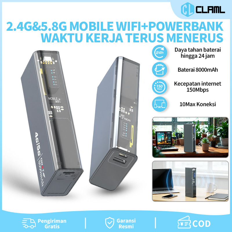 M27 Dual Band 2.4G/5G Modem WiFi 4G LTE Power Bank 8000mAh Hotspot Portable Wireless Router Unlock All Operator SIM Card Slot Wi-Fi Sharing