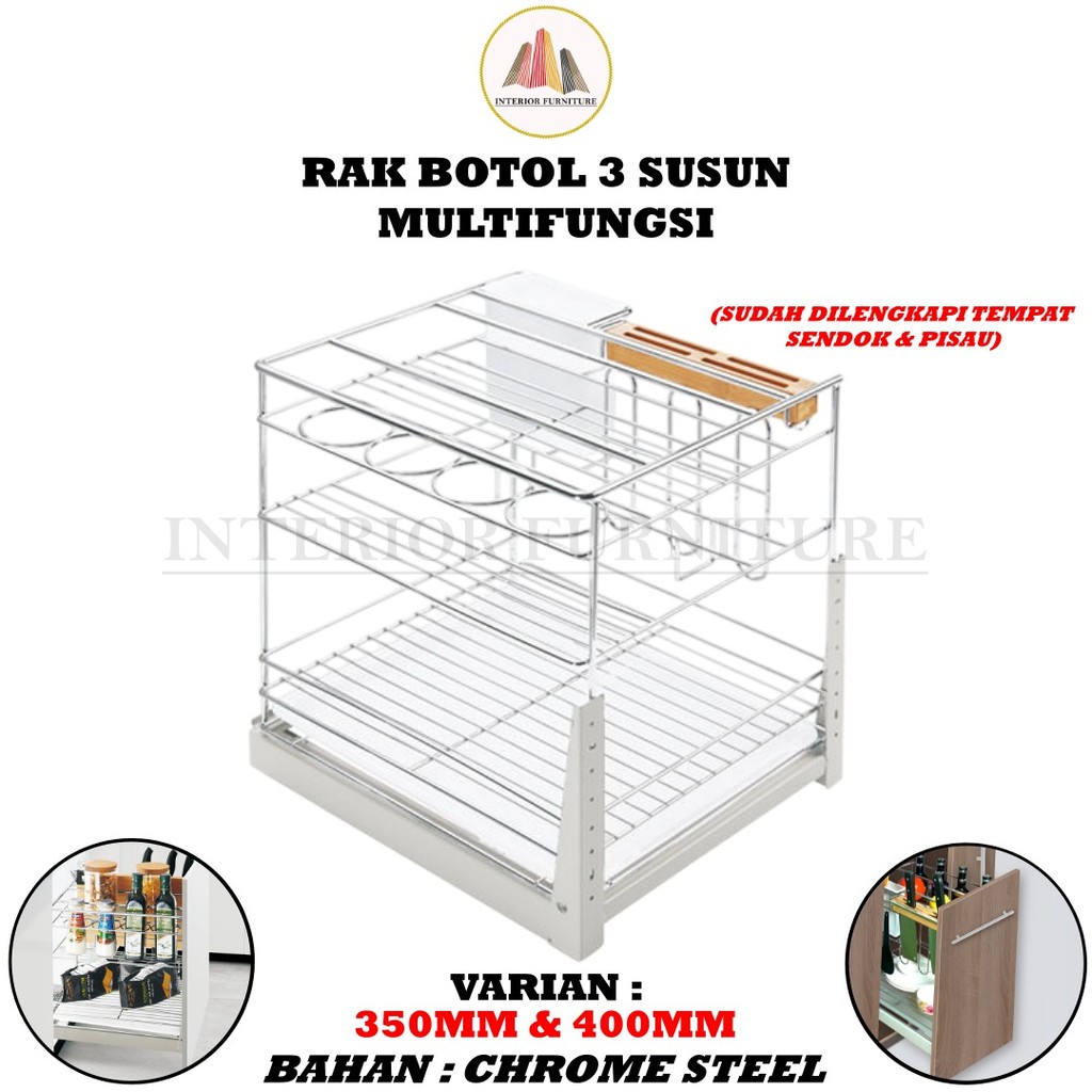 Rak Serbaguna 3 Susun Rak Dapur Botol Mangkok Gelas Sendok Pisau Kitchen Set