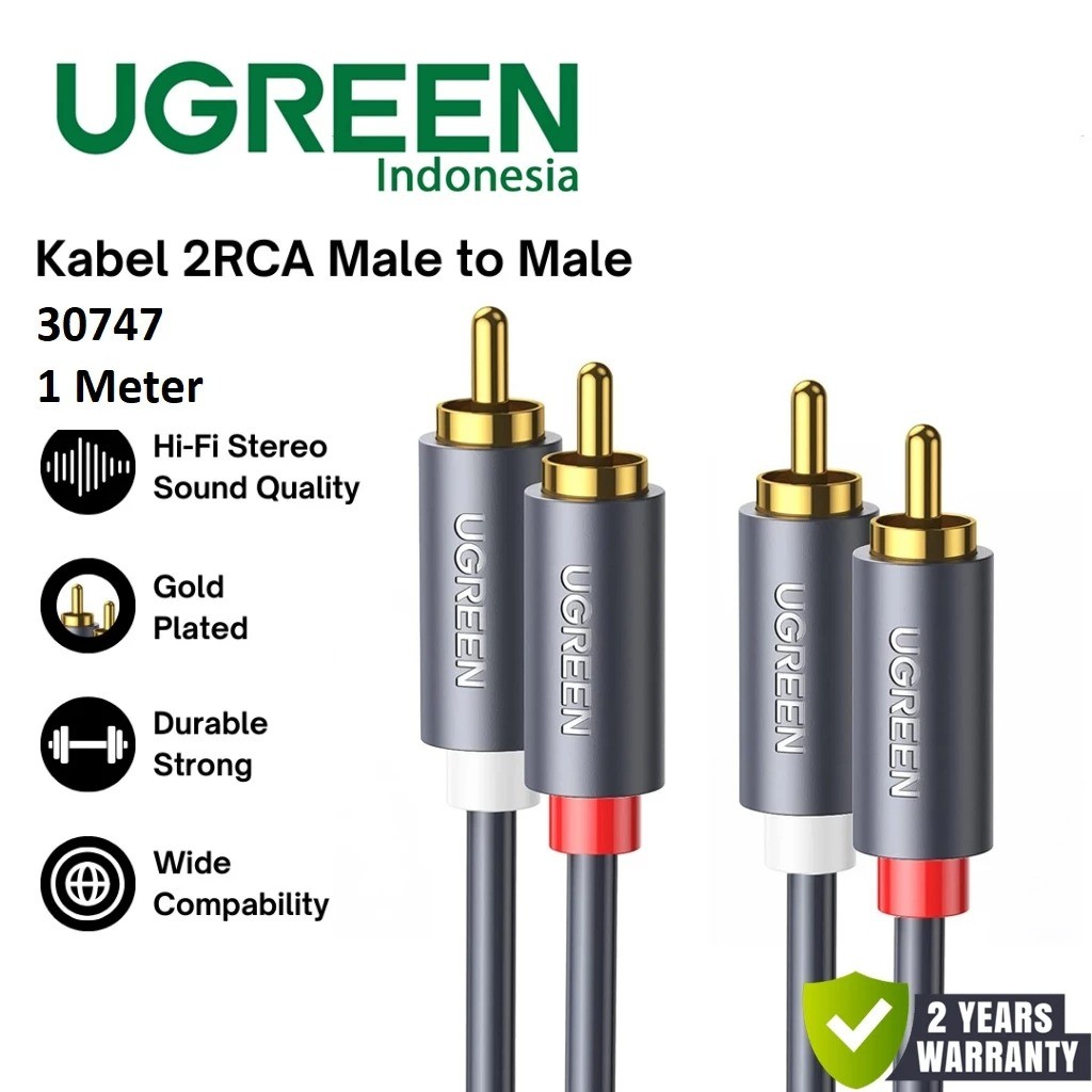Jual Kabel Audio UGREEN 30747 RCA Male to RCA Male Dual Jack Gold ...