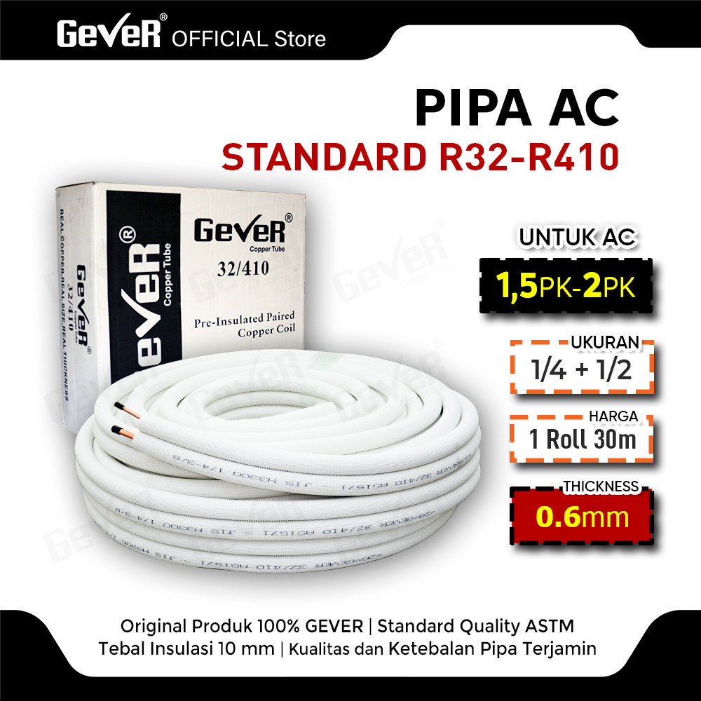 Jual PIPA AC 1/4 + 1/2 (1,5 PK - 2 PK) GEVER Standard R32 R410 (30 ...