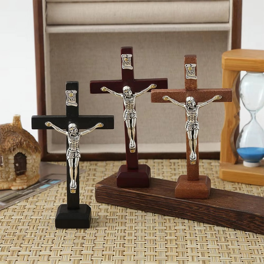 Salib Duduk Kristen Protestan / Ornamen Cross Desktop Kayu Jati