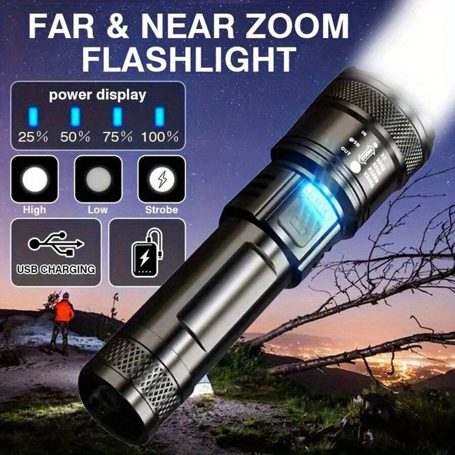 Jual LED Flashlight Senter Taktis Super Terang Zoomable Power Display ...
