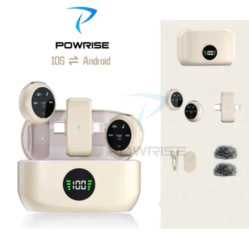 POWRISE K31Pro Wireless Microphone 2 In 1 Clip On Mic Plug Play Dual Lavalier Microphone