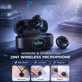 POWRISE A37 Wireless Microphone 2 In 1 Clip On Mic Magnetik Dual Lavalier Mic HP Plug Play