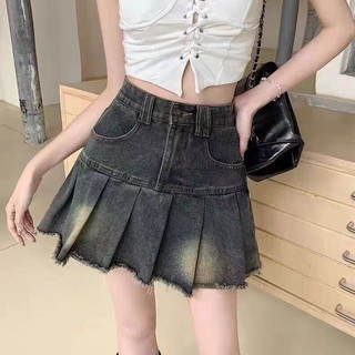 Jual Rok mini denim wanita gaya Korea pinggang tinggi rok lipit model A ...