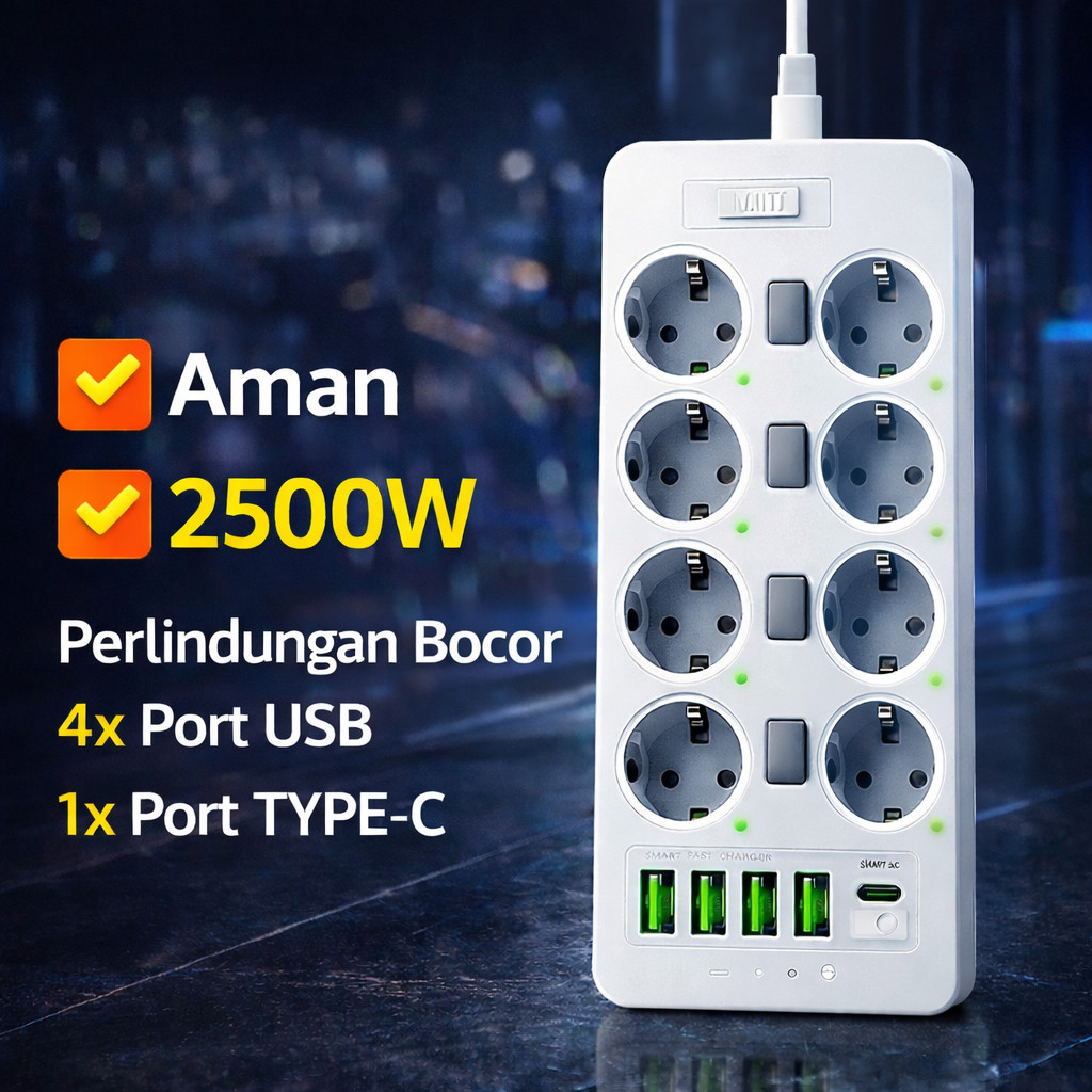 Jual 2500W Charger USB + (4 USB + 1 Type-C) + 3/6/8 Colokan Stop Kontak ...