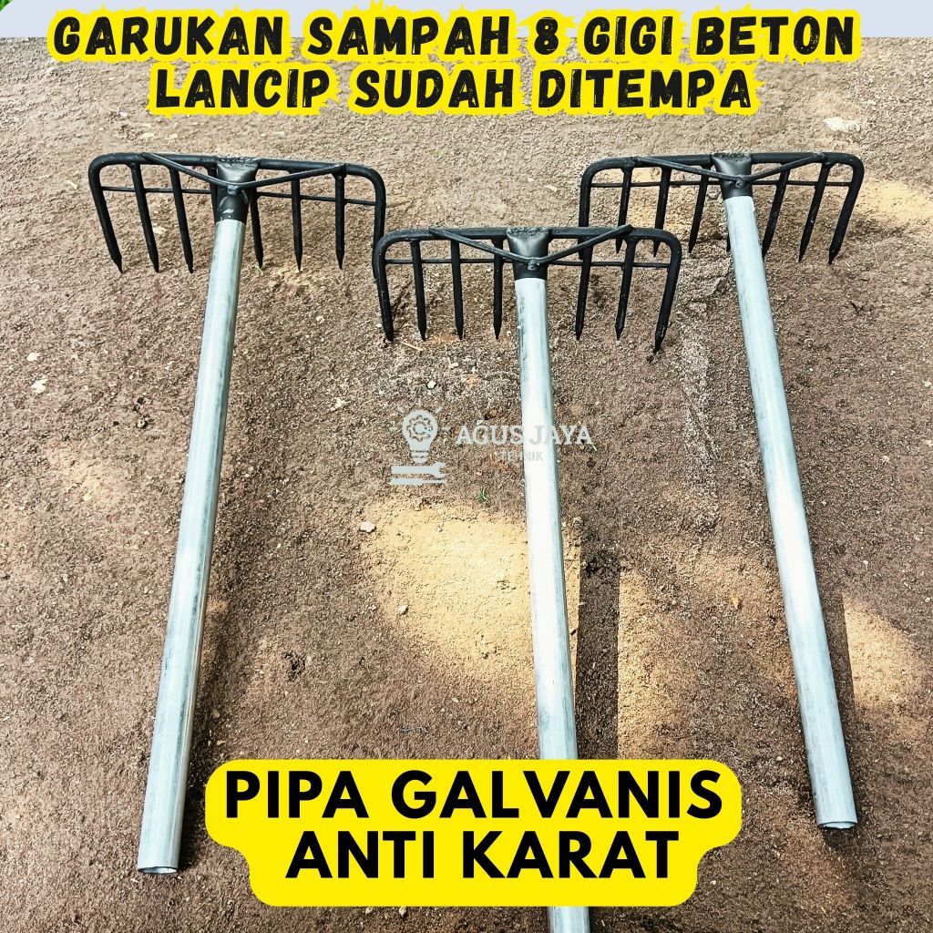 Jual New Garuk Sampah Beton Baja Besar Gigi 8 Gagang Pipa Anti Karat ...