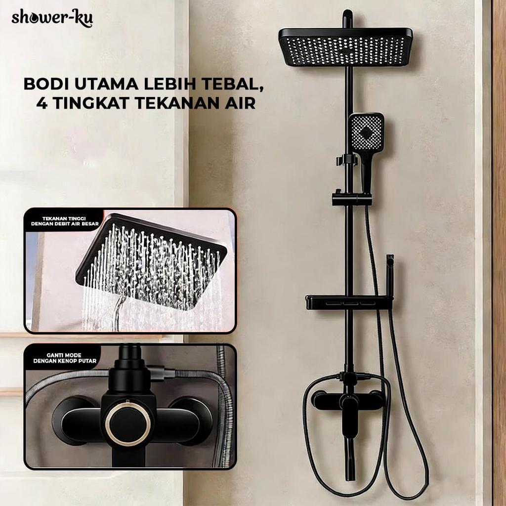 Jual Shower Set Premium Quality Hitam Silver Rain Shower Hand Shower ...