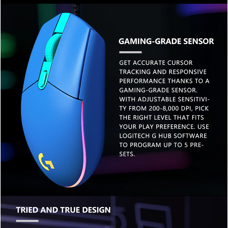 Jual Official Logitech G203 Lightsync Mouse, 8K DPI Sensor, 1000Hz ...