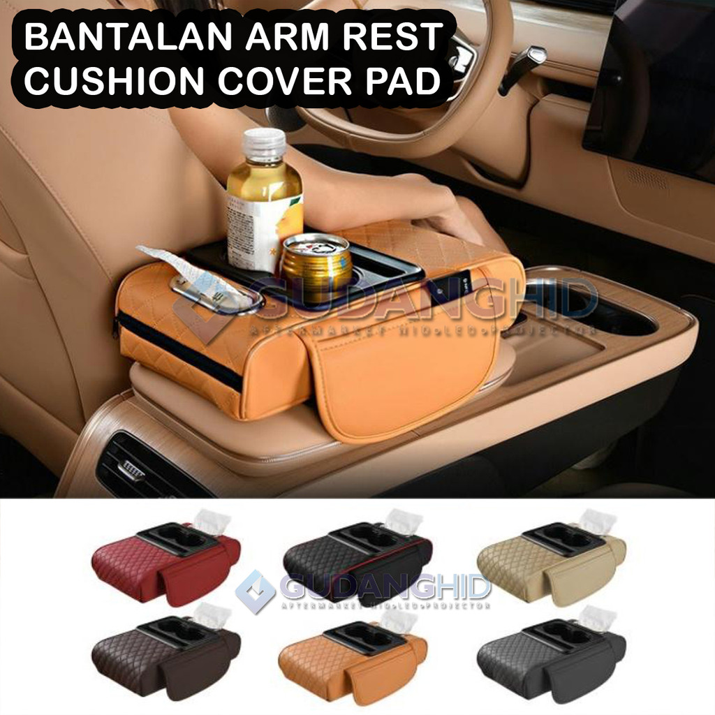 Bantalan Armrest Pad Cover Sandaran Tangan Anti Pegal Mobil Universal Cup Holder Kotak Tisu
