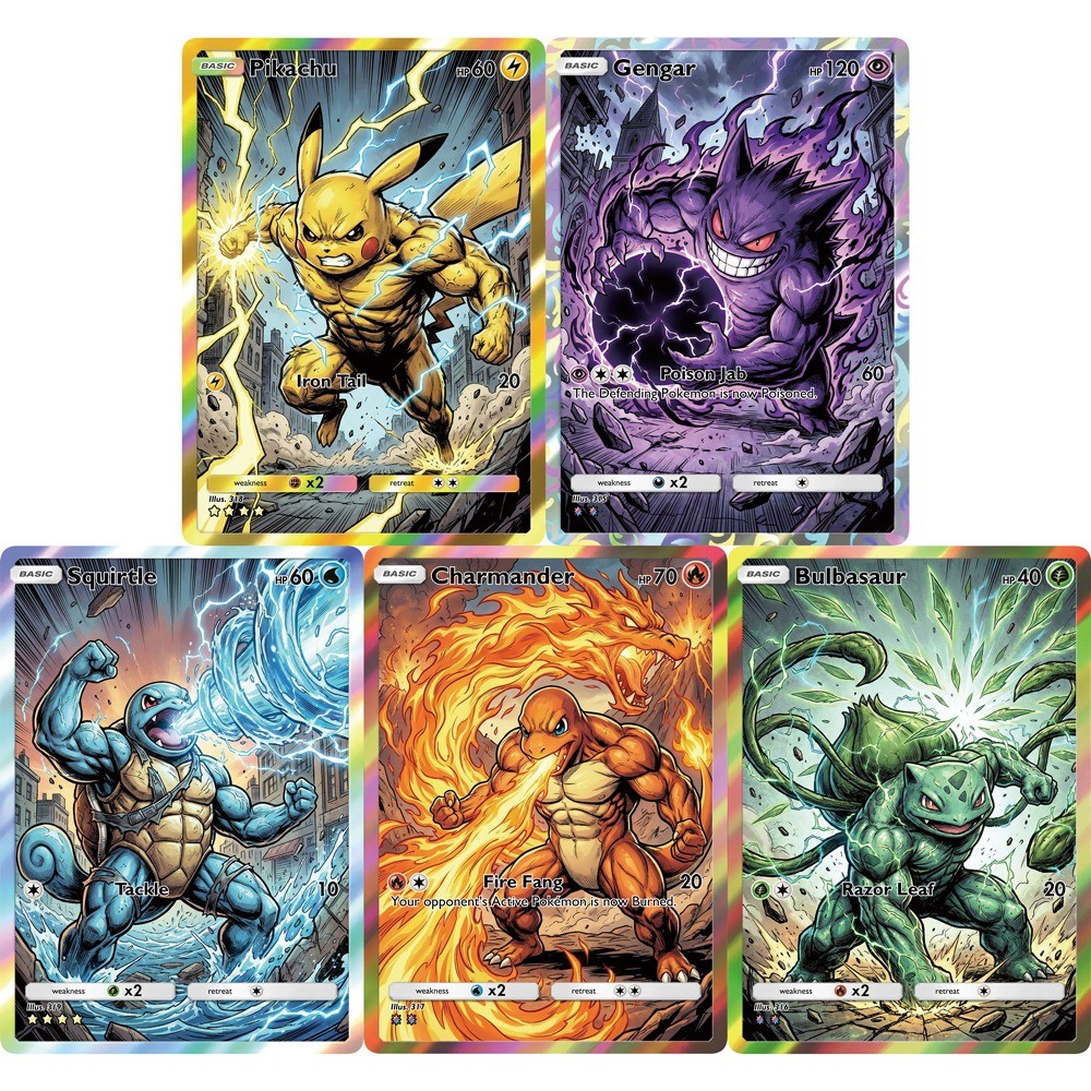 Jual 5Pcs Pokemon Cards American Comics Muscle Series Gengar armander ...