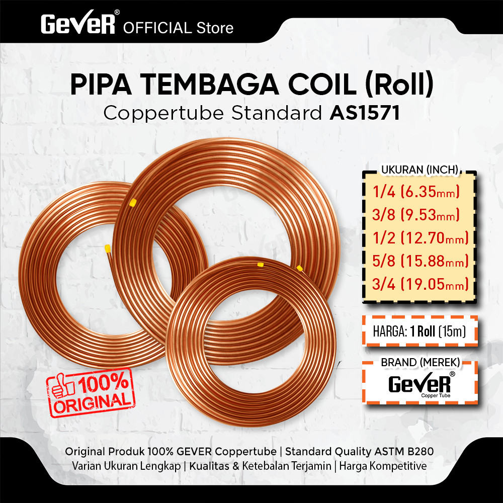 Jual PIPA TEMBAGA 1/4 3/8 1/2 5/8 3/4 PANCAKE (15 METER PER ROLL) GEVER ...