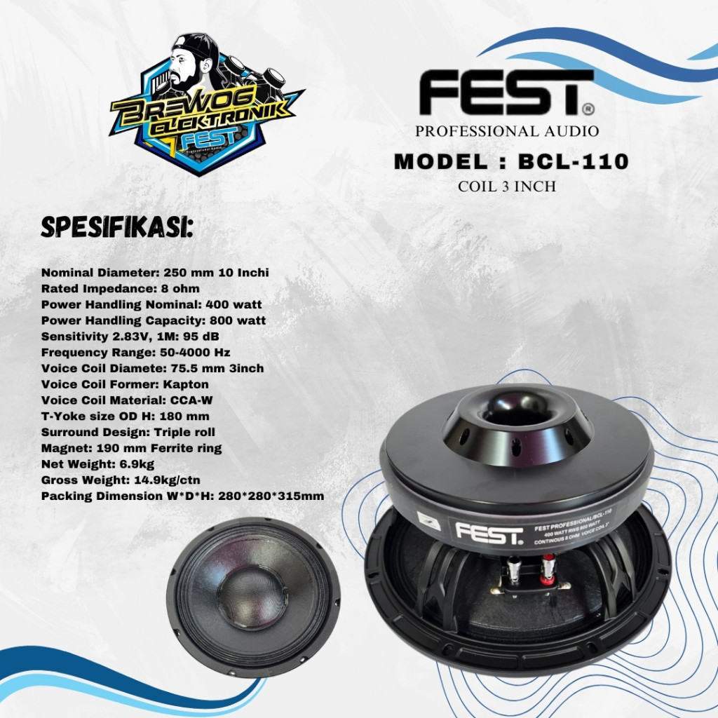 Jual Speaker Component Fest 10 Inch BCL-110 VC 3 Inch BCL110 | Shopee ...