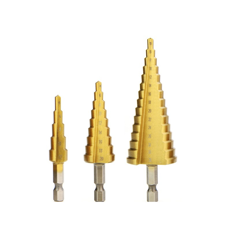 Jual Titanium Step Drill Bit High Speed Stepped Drill Set Saw Drill ...