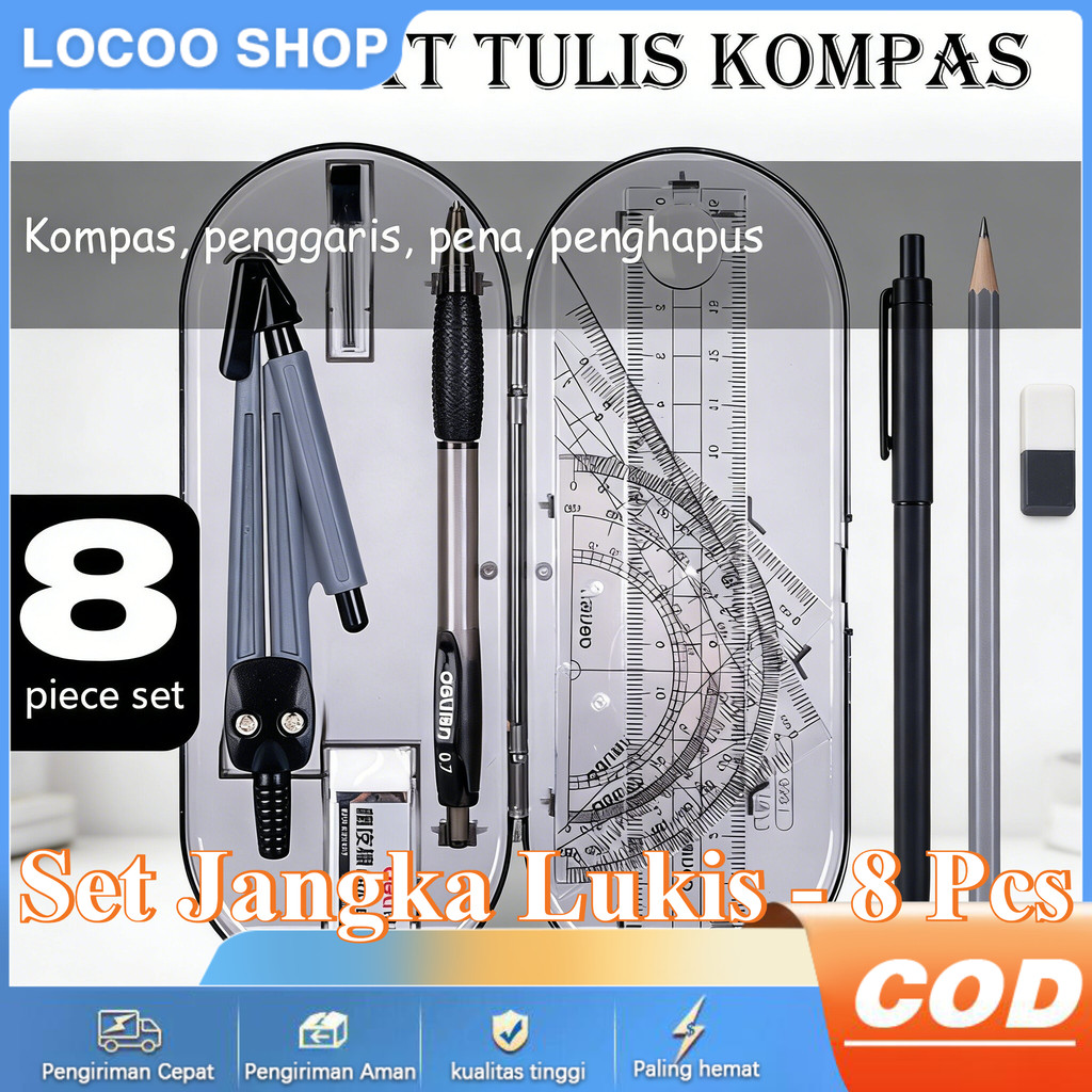 Jual 8pcs Set ruler, triangle ruler, mechanical pencil lead, school ...