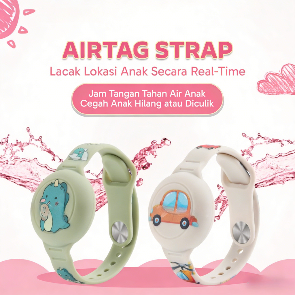Strap GPS Anak Android & IOS | Jam Tangan GPS Airtag Dan Google Tag | Anti Kehilangan | Pelacak GPS Anak Bisa Find My Dan Find Hub | Airtag Case