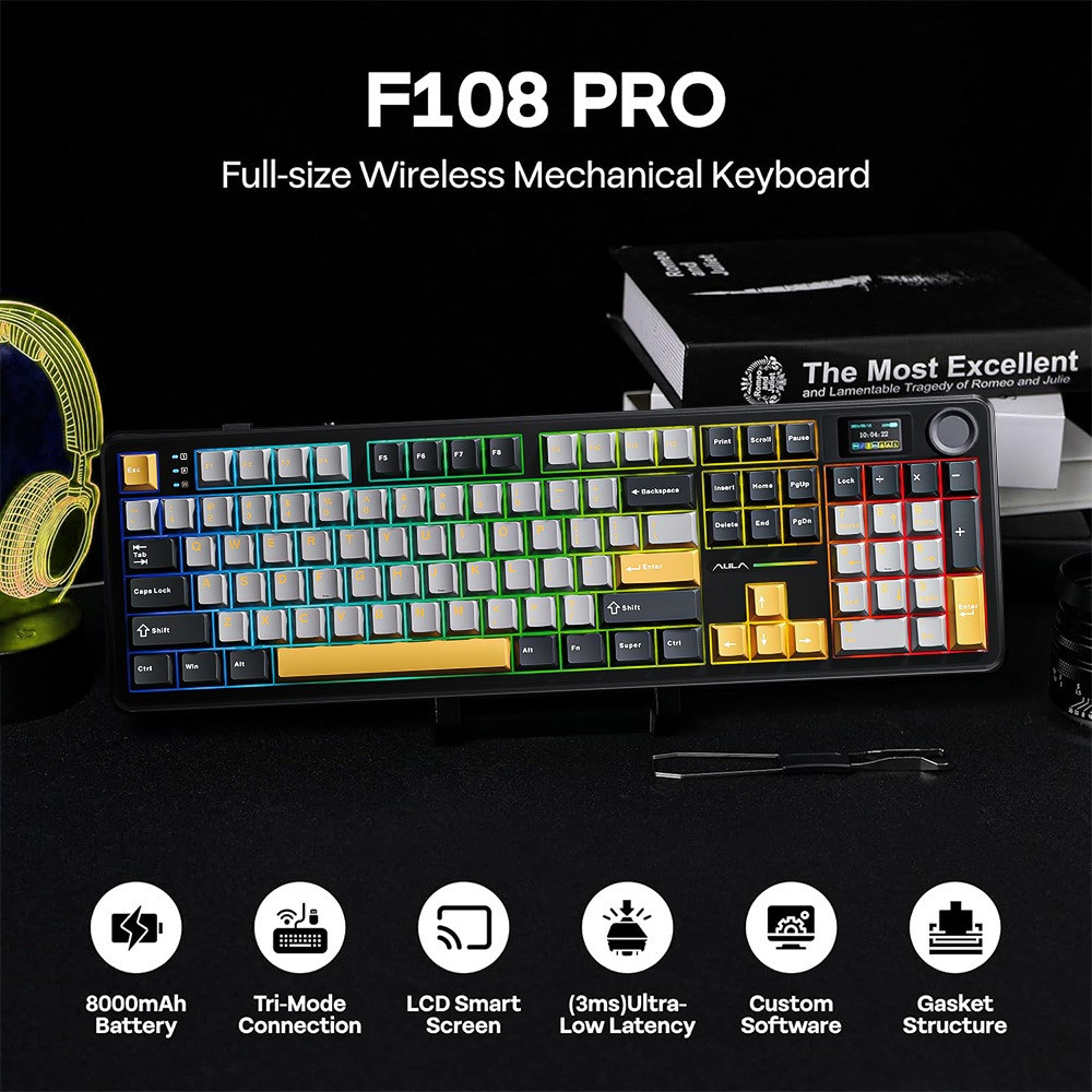 Jual F108 PRO 108 Key Mechanical Keyboard RGB Backlit Hot Swappable PBT ...
