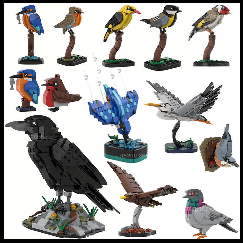 Jual MOC Animal Bird Raven Kingfisher Feral Pigeon Model Building ...