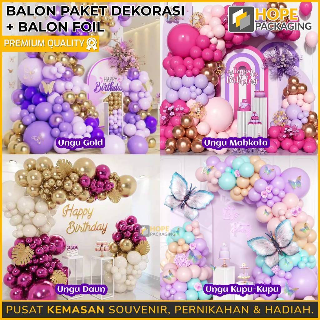 HOPE Paket Balon Dekor + Balon Foil / Karangan Balon Ulang Tahun / Balon Dekorasi Pesta/ Balon Dekorasi Garland Ulang Tahun / Acara Pesta Anniversary