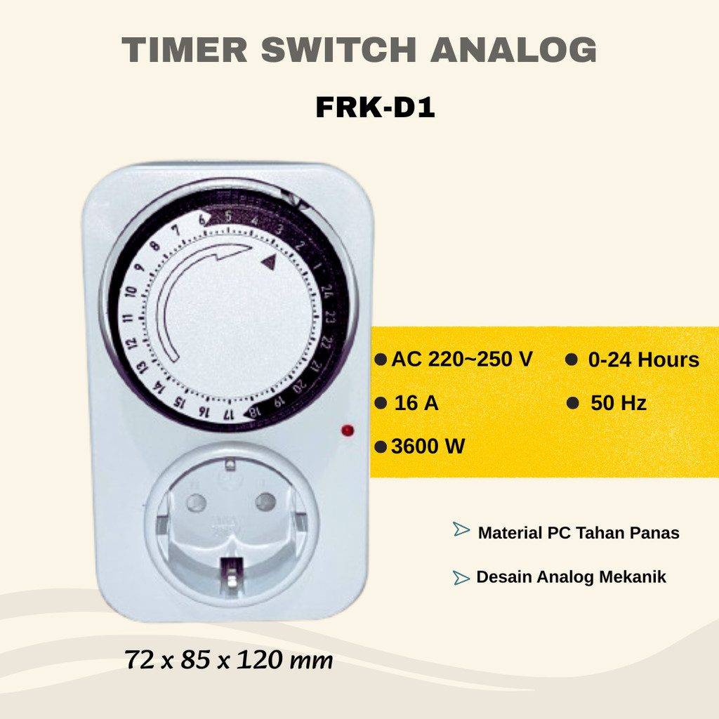 Jual Mechanical Timer Switch Analog 24 Jam 16A 220V 3600W Colokan ...