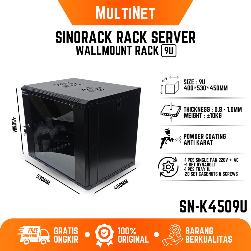 Jual Rak Server 9U Sinorack WallMount Rak Server Free Kipas Berkualitas ...