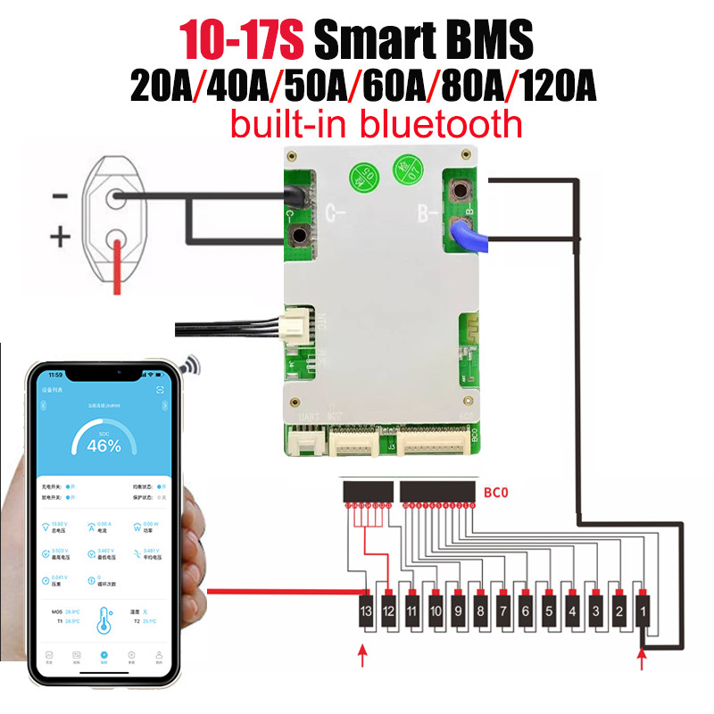 Jual Built-In Bluetooth JBD Smart BMS 7S 8S 10S 13S 14S 16S 17S Lithium ...