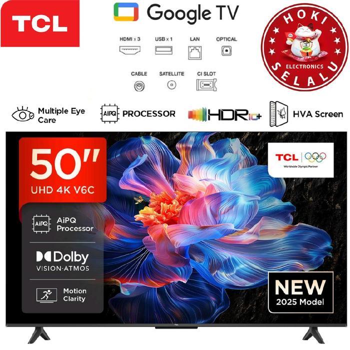 TCL Smart Google TV 50 Inch 50V6C 4K UHD HDR Dolby Digital HVA AIPQ Processor Ey