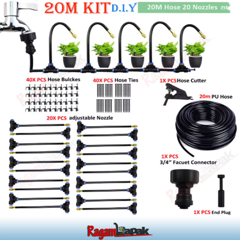 Paket Universal Micro Sprayer Mist Fleksibel Kepala Kuningan  (20 Pcs Nozzle & Selang 20mtr) / Paket Irigasi Tanaman Paket Universal (20 Pcs Nozzle & Selang 20mtr)