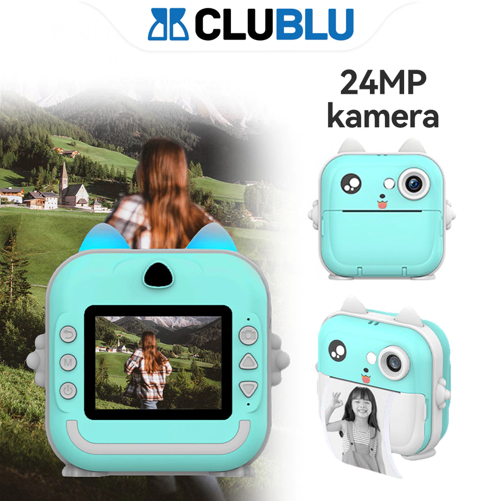 <CLUBLU> Kamera INSTANT Pocket Anak Mini Digital Pencetak Foto Pixel 24MP Video 720P Printer Termal - foto 1