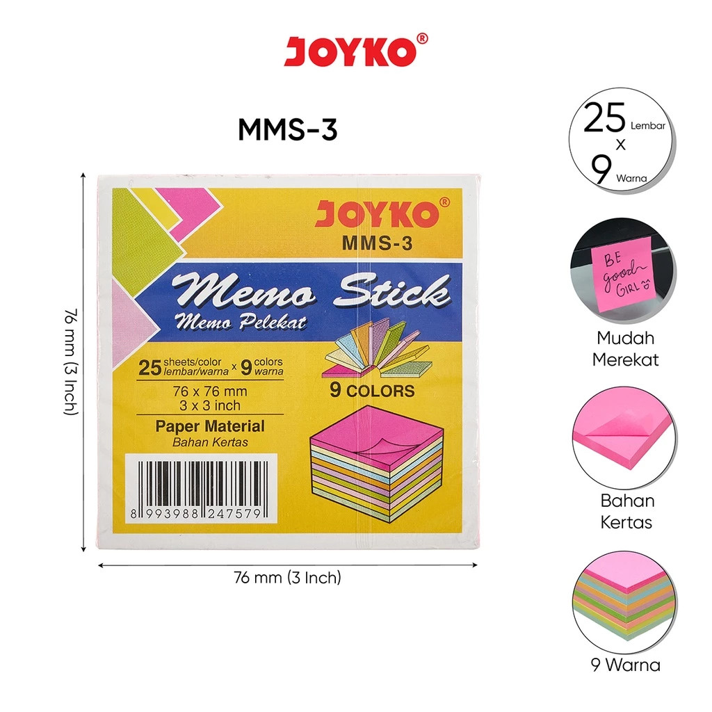 Jual Sticky Notes JOYKO MMS-3 Stick Note Besar 3 x 3 inch Memo Tempelan ...