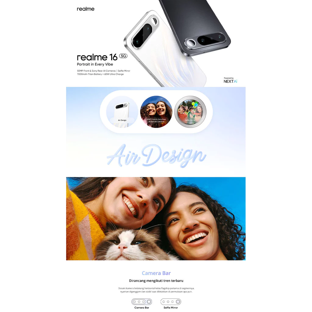 Smartphone realme 16 dengan konsep Air Design super tipis dan modul kamera premium