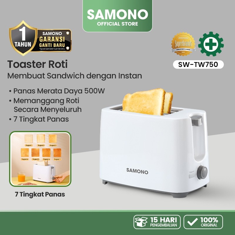 Jual SAMONO Toaster Roti SW-TW750 Pemanggang Roti 2 Slot 500W Hemat ...