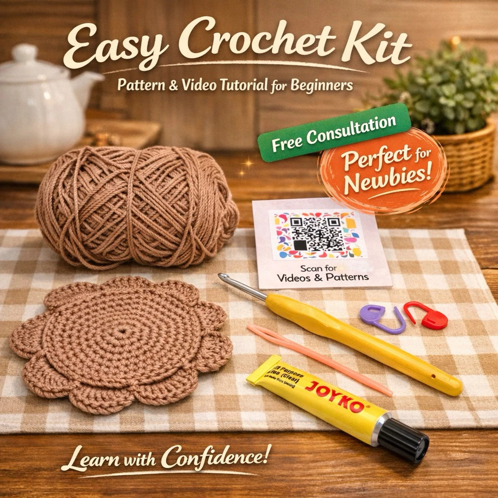 DIY Crochet Kit Paket Belajar Merajut Pemula - Coaster Alas Gelas