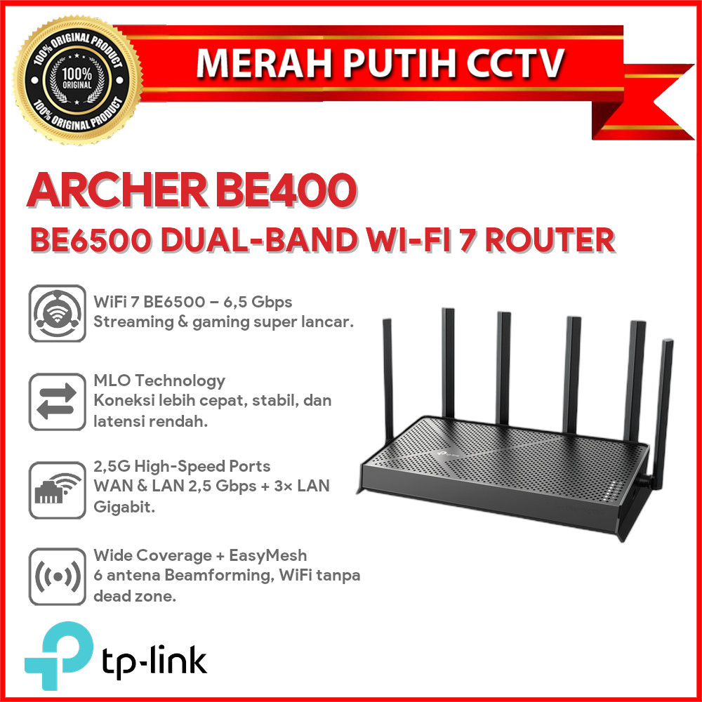 Jual TP-LINK ARCHER BE400 BE6500 DUAL-BAND WI-FI 7 ROUTER | Shopee ...