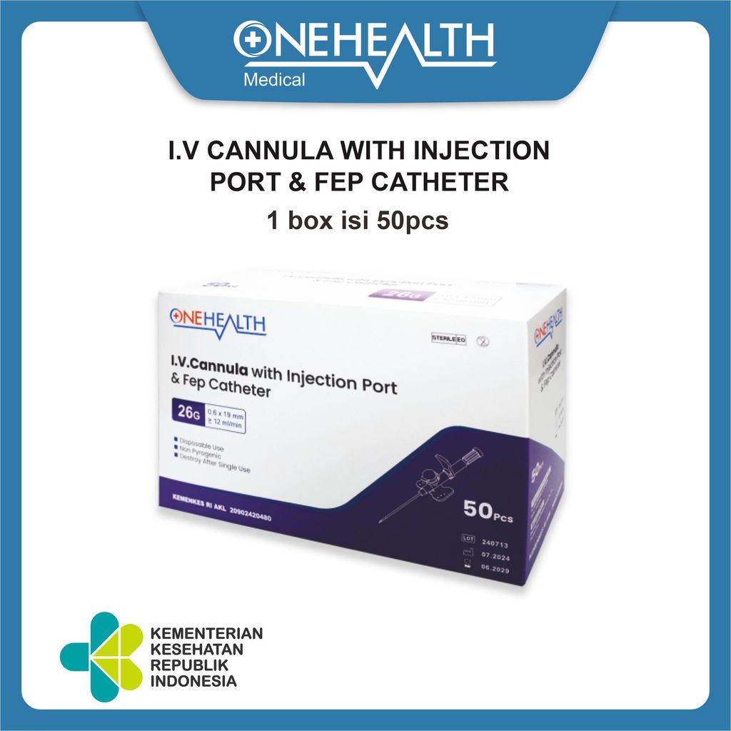 Jual Onehealth I.V Cannula with Injection Port & FEP Catheter - Box (50 ...