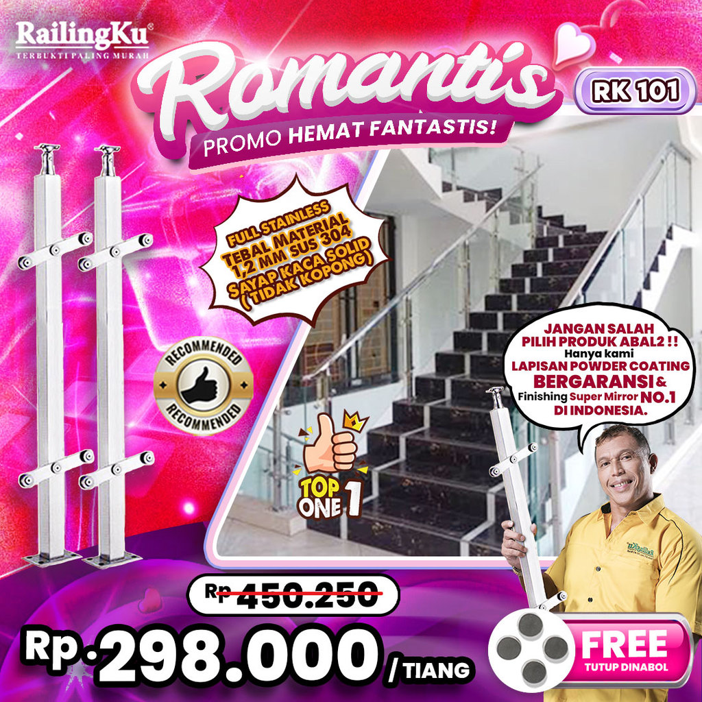 Jual Railing Tangga kaca Minimalis Tiang Railingku [ROMANTIS!] RK 101 ...