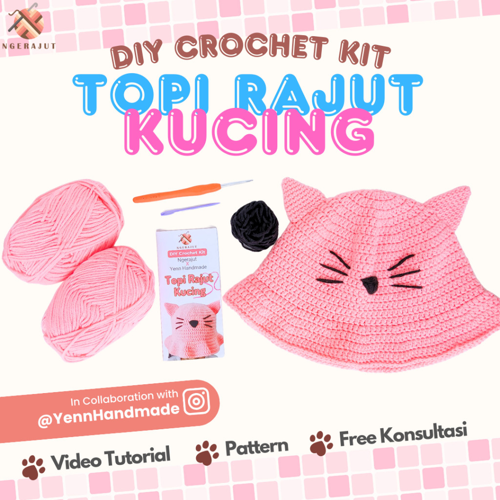 Jual DIY Crochet Kit Hat Topi Rajut Bucket Paket Set Belajar Lengkap ...