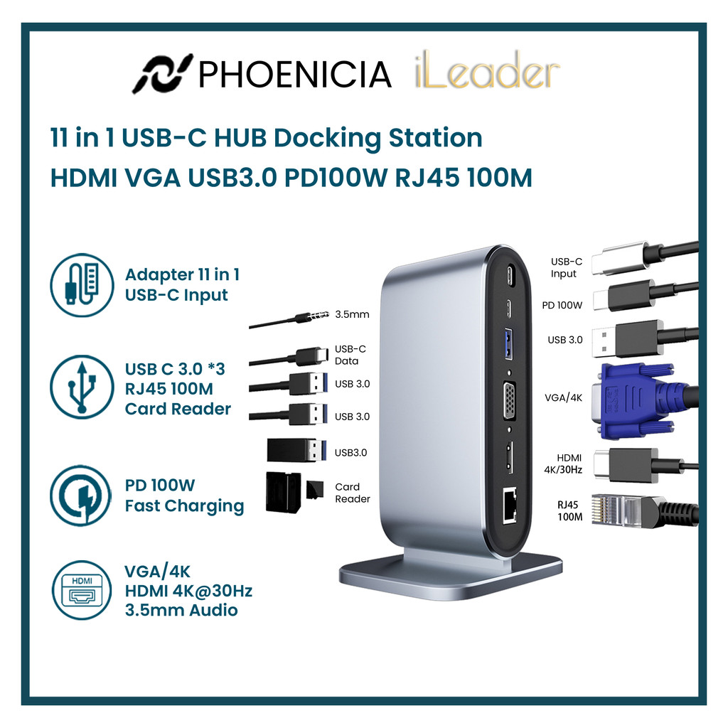 Jual iLeader USB C Docking Station Multifunctional HUB Adapter USB3.0 ...