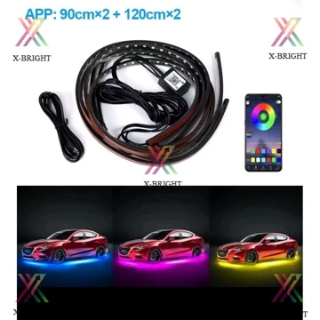 Lampu Kolong Luar Mobil RGB APP Remote 4 Pcs 90cmx2 Pcs 120cmx2 Pcs
