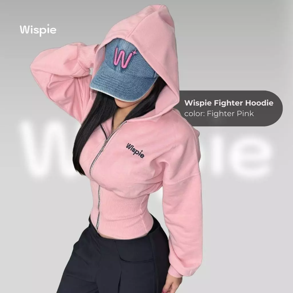 Wispie Fighter Hoodie Jaket Tudung Fleece Wanita Fitted
