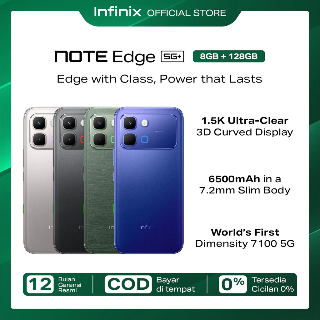 Infinix Note Edge 5G+ tampak depan dengan layar 3D Curved 1.5K AMOLED