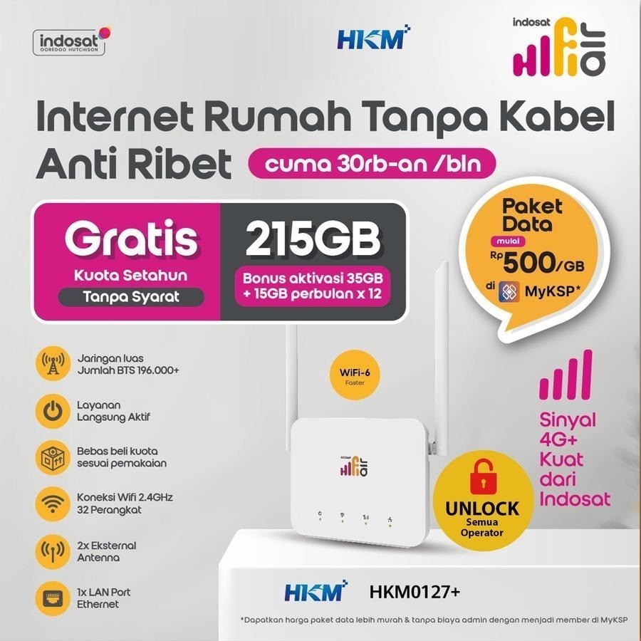 Modem Wifi Indosat Hifi Air HKM0127+ Free 215 GB - UNLOCK ALL OPERATOR