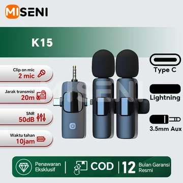 MISENI Mikrofon Clip On Nirkabel Mini Mic Wireless Kecil Jepit Tanpa Kabel 2 In 1 Lavalier