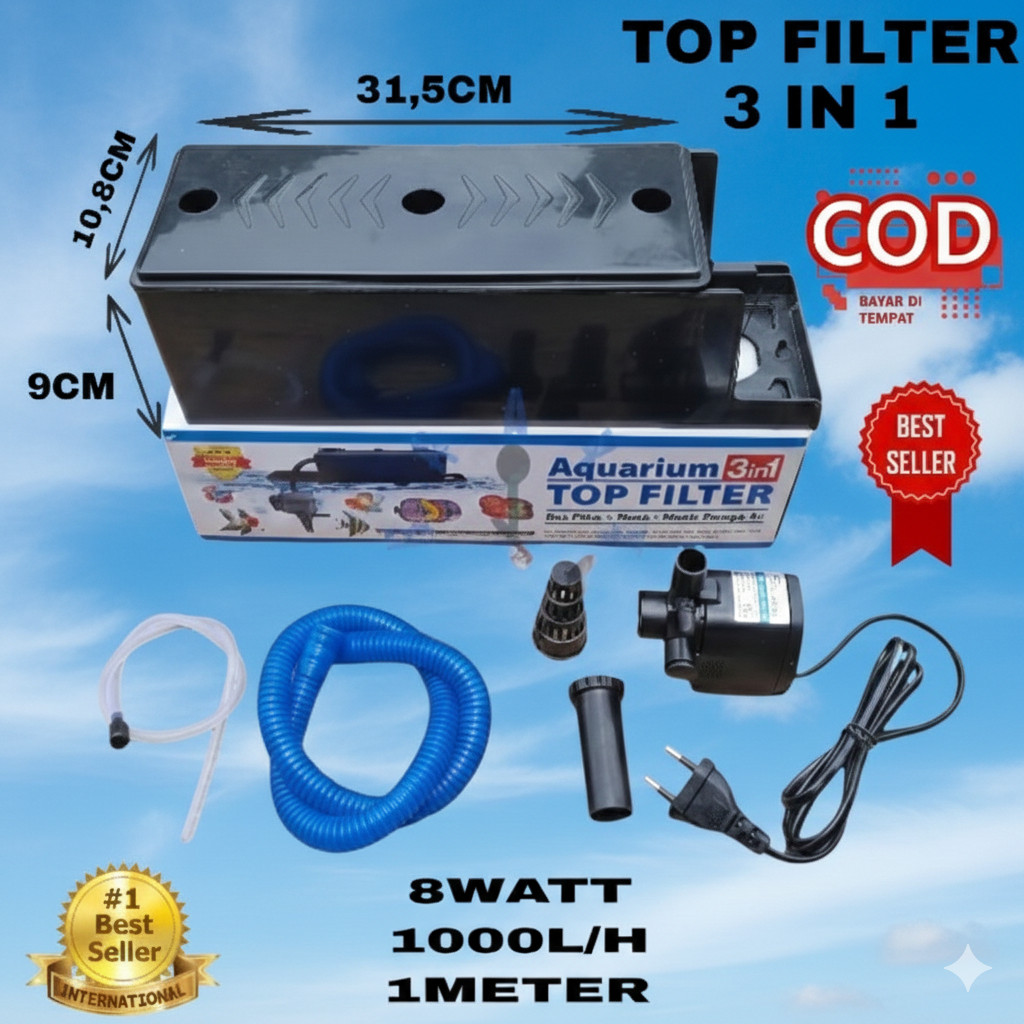 Jual Filter Pompa Komplit Top Filter Box Aquarium 3 In 1 Top Filter SP ...