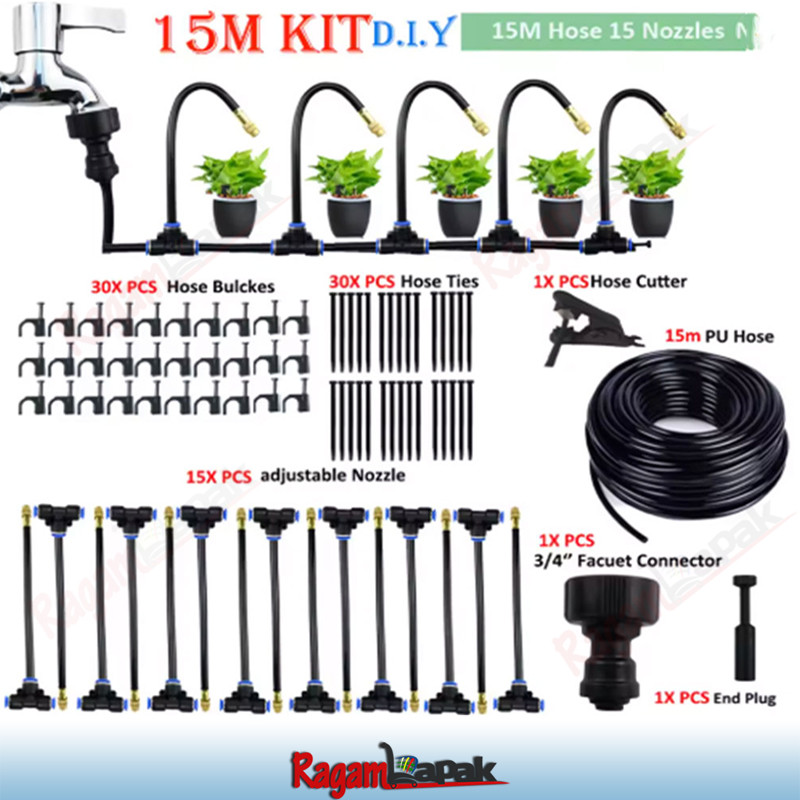 Paket Universal Micro Sprayer Mist Fleksibel Kepala Kuningan  (15 Pcs Nozzle & Selang 15mtr) / Paket Irigasi Tanaman Paket Universal (15 Pcs Nozzle & Selang 15mtr)