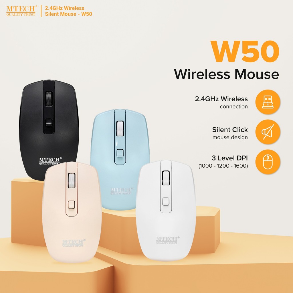 Jual M-Tech W50 Mouse Wireless Silent 2.4GHz Free Battery untuk PC ...