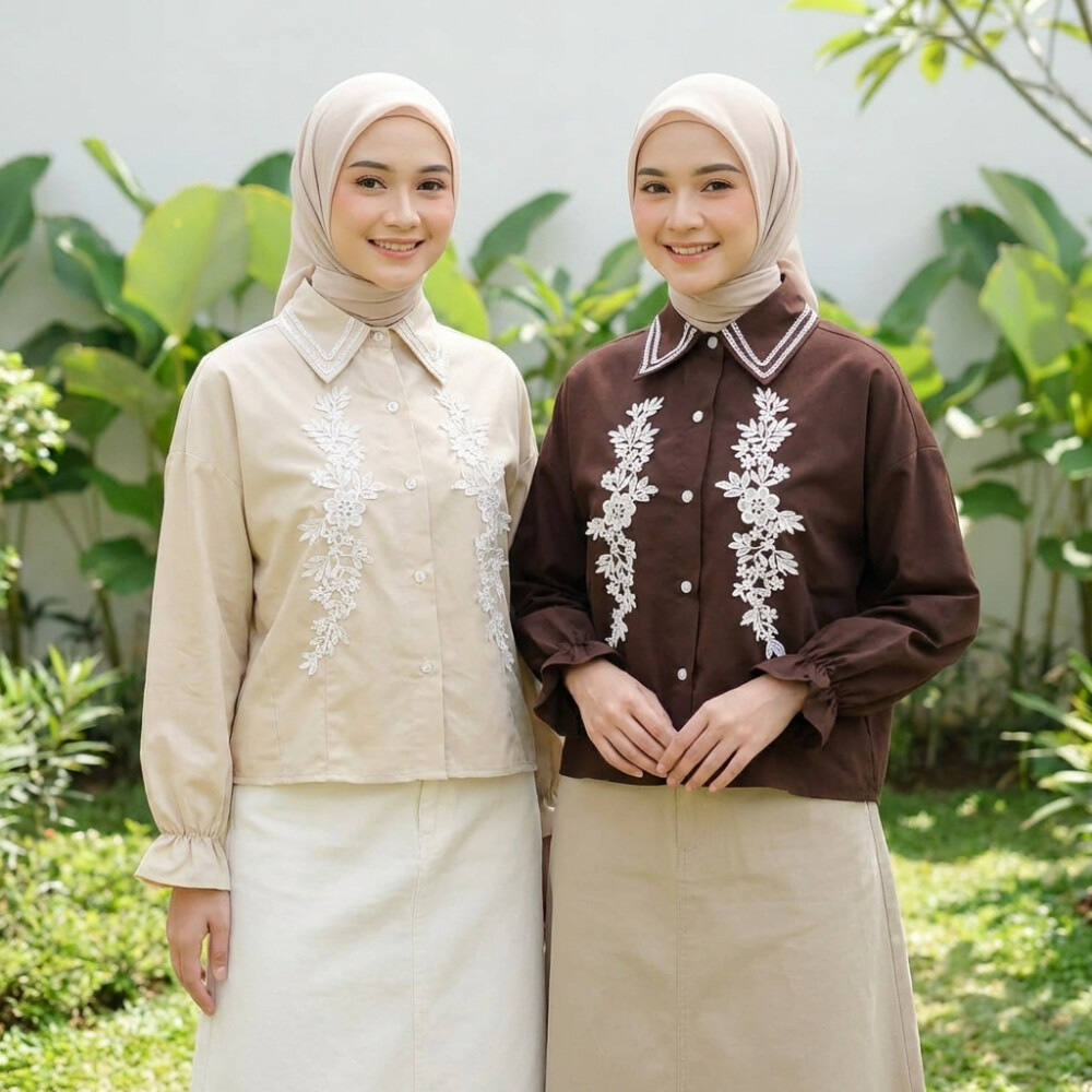 Jual CHICMORE Blouse Wanita Korea Style | Desain Bunga Daun Elegan ...