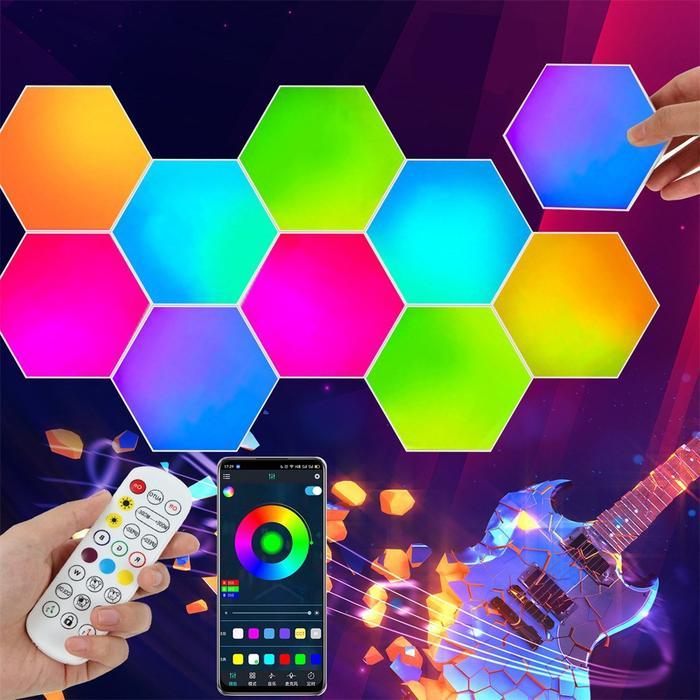 Jual Lampu LED Hias Hexagon RGB Smart Control 10 Panel – Desain Modular ...